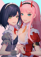 Ichigo and Zero Two Maid version