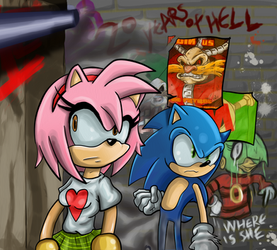 Sonic and Amy Manga studio/photoshop practice by kintobor