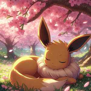 Slumber Beneath Sakura: Eevee's Tranquil Rest