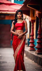 Short black hair, dark skin, Indian girl, red sati