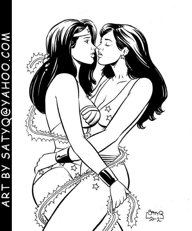 Wonder Woman and Wonder Girl lasso kiss