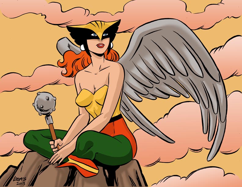 Hawkgirl Justice League Unlimited perched on peak