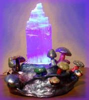 Selenite Stand with Mushrooms