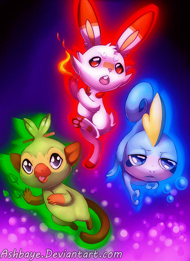 Pokemon sword and shield starters by fnafmangl on DeviantArt