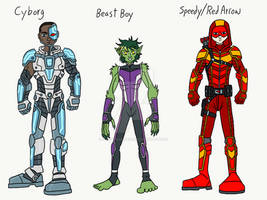 Cyborg, Beast Boy, and Speedy/Red Arrow