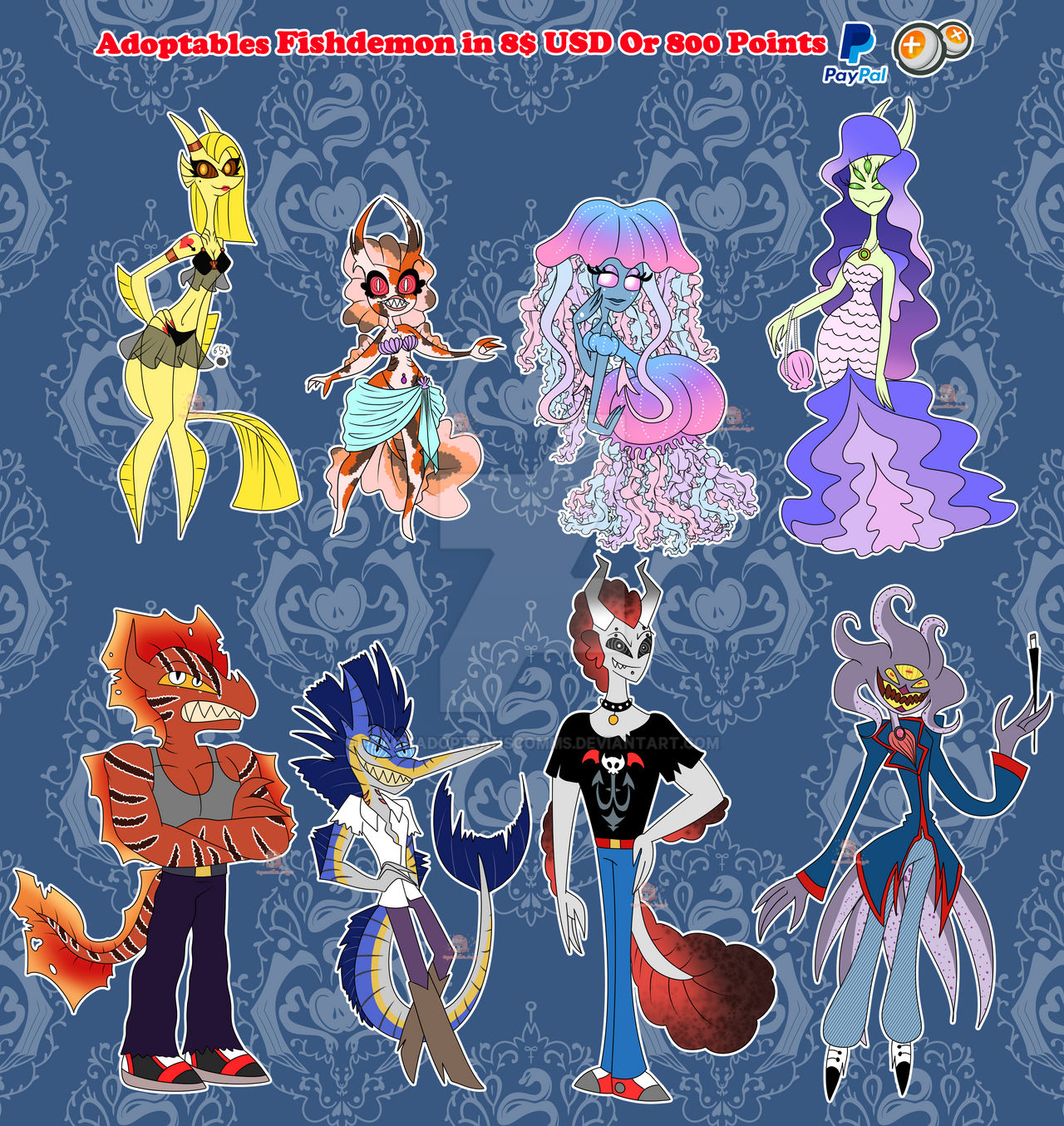 Fish Demon Character Fishdemons 8/8 Adopts Open by peachAdoptsanscomms on DeviantArt