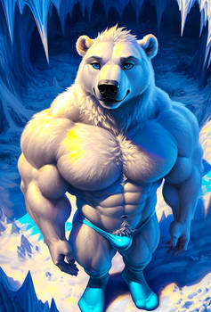 Polar bear in a turquoise speedo by Isaris-AI