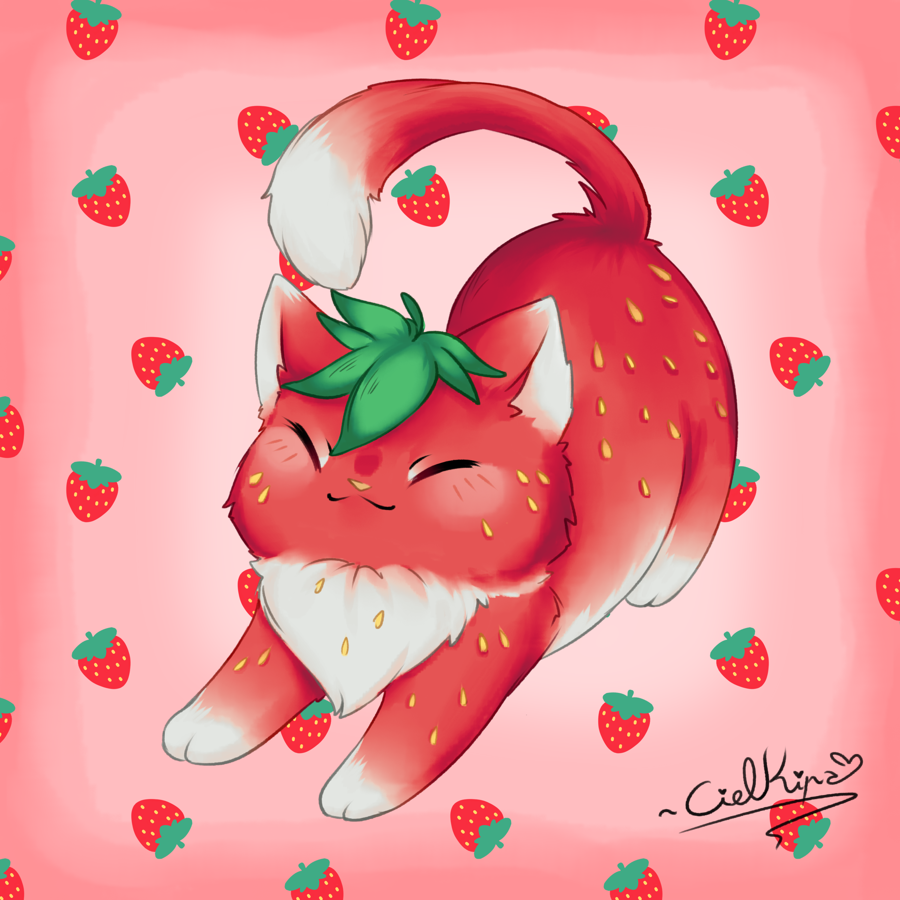 Strawberry Cat by CielKiraNeko on DeviantArt