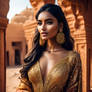 Exotic woman wearing a golden dress