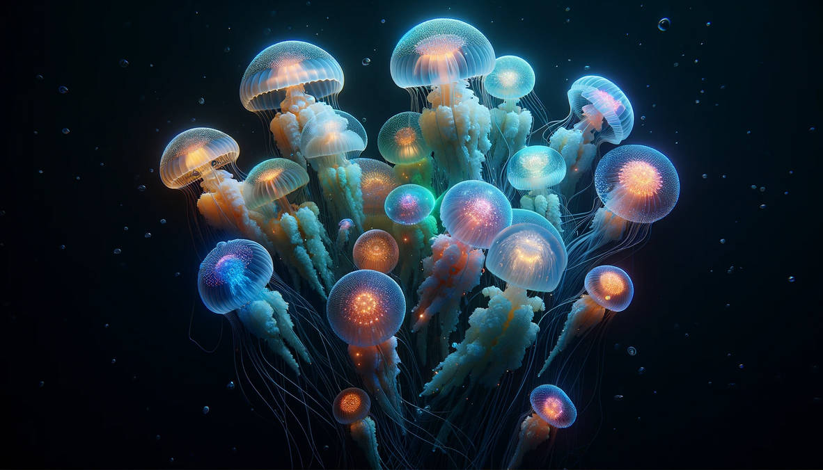 A group of luminescent jellyfish by QuantumReel on DeviantArt