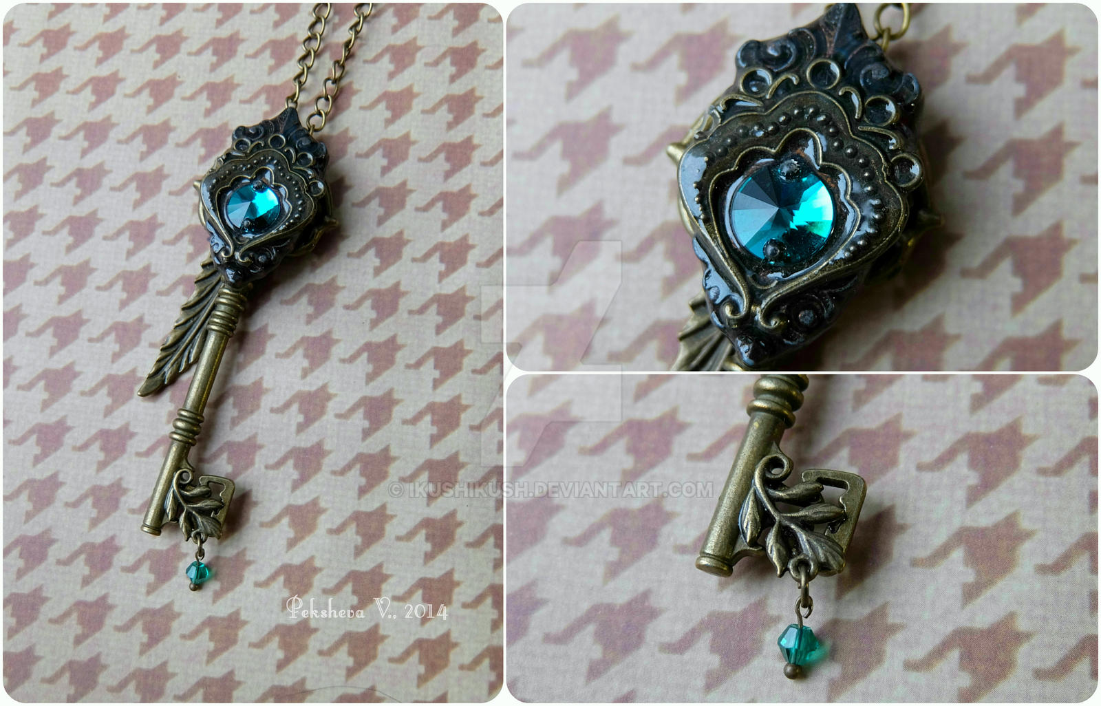Emerald key pendant with Swarowski crystal