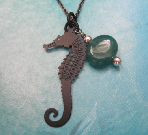 Gothic Black Seahorse Necklace