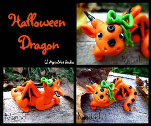 Halloween Dragon with Green Bow - Polymer Clay