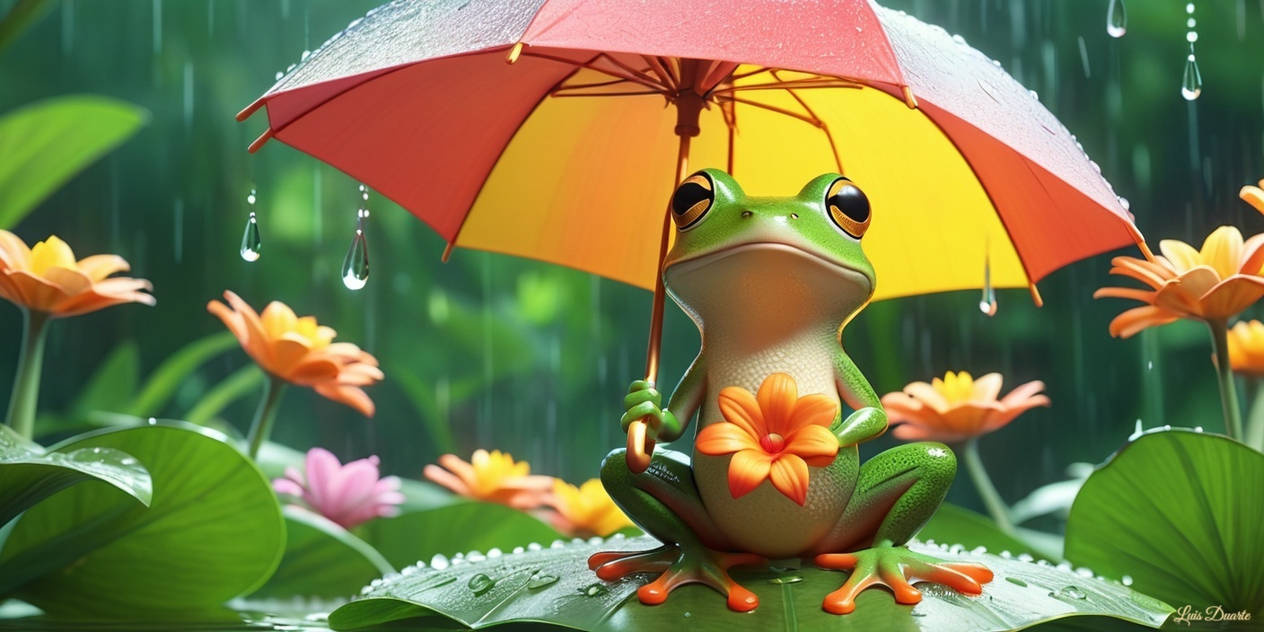 8. Frog with a floral umbrella