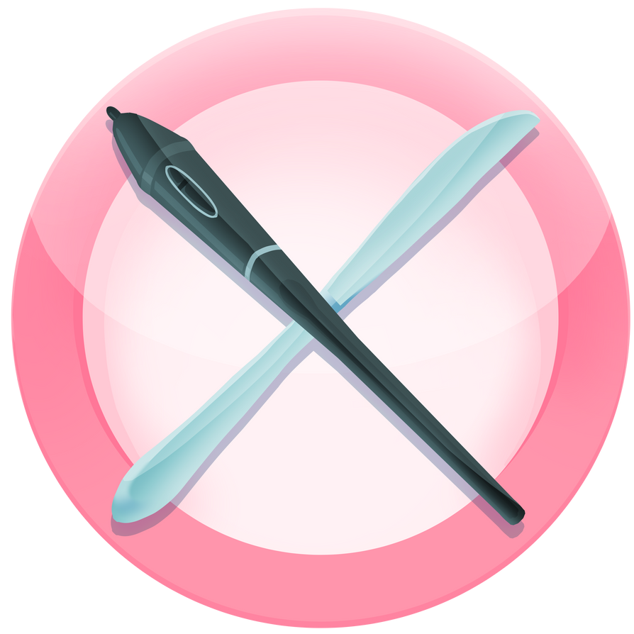 A knife and tablet pen laid in an 'x' over a pink dinner plate. All are rendered in a shiny, clean, graphic style.