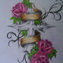 cross banner rose tattoo flash