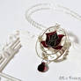 Stained glass style deep red rose pendant