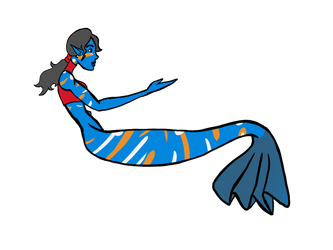 Blue Mermaid with Orange and White Stripes