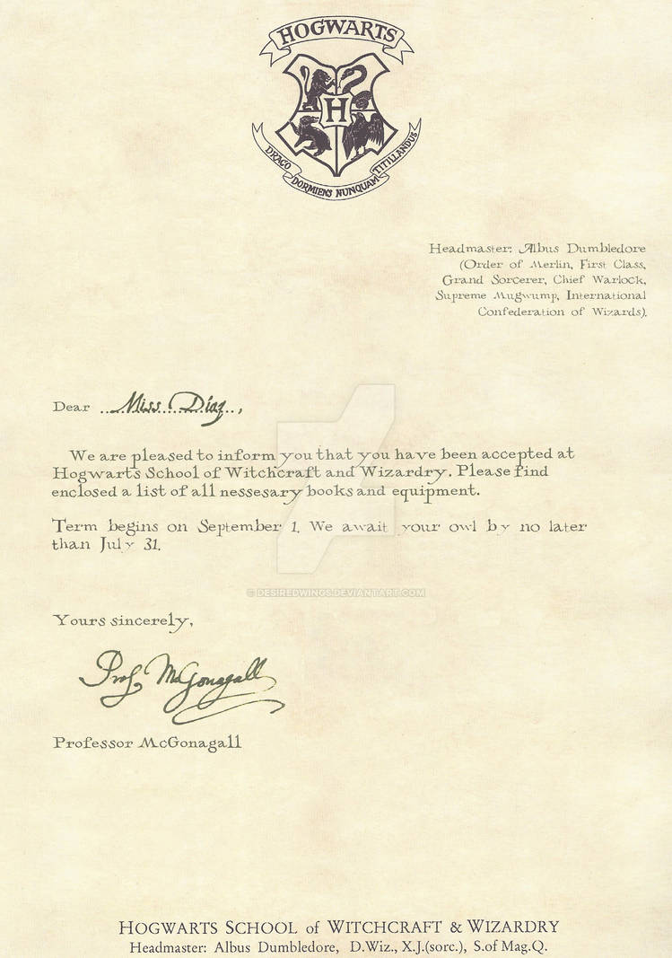 Hogwarts acceptance letter -english- 1/2 by desiredwings on DeviantArt