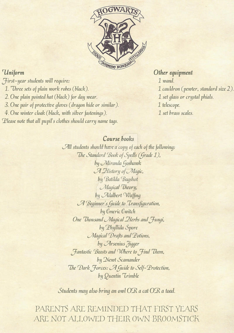 Hogwarts Letter Of Acceptance Printable