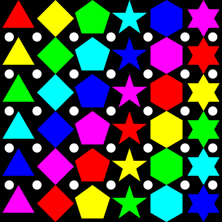 6 colors of polygons