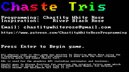 Chaste Tris Title Screen