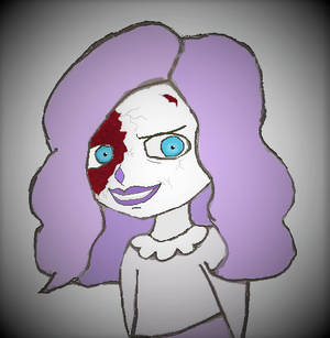 Lilac the clown doll's broken smile