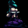 Morrigan alone in the dark.