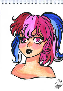 Purple Hearts Girl Marker Drawing