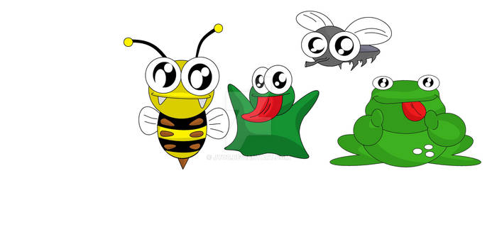 Bee, frogs and a fly