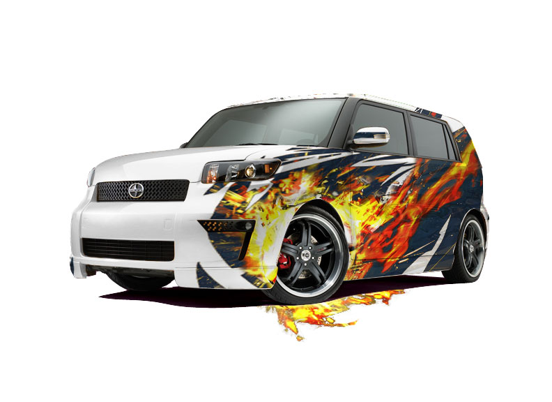 Scion with flame in blue