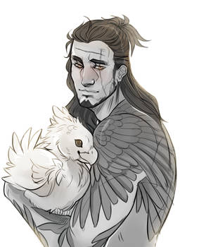 Gladio with a chocobo chick by CrowningCrow