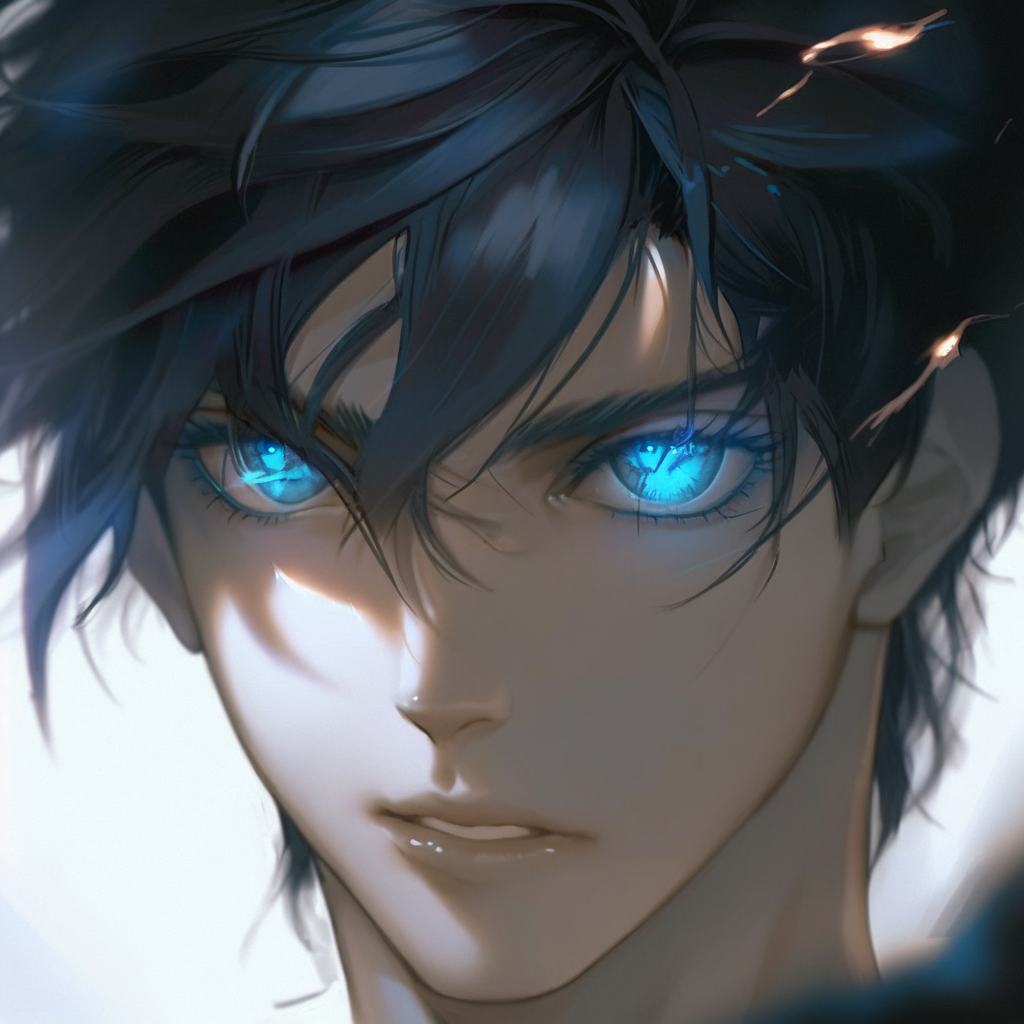 Anime illustration of a beautiful boy with blue eyes