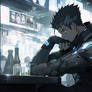 Anime Sano Sitting in Cyberpunk Bar
