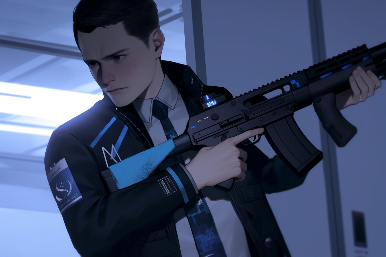 Connor Holding Rifle (Detroit Human) by NWAwalrus on DeviantArt