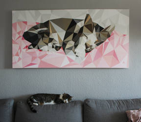 Low Poly Cat Painting and Original