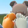 Rockruff Sniffing Coco, Pearl and Minerva's Feet