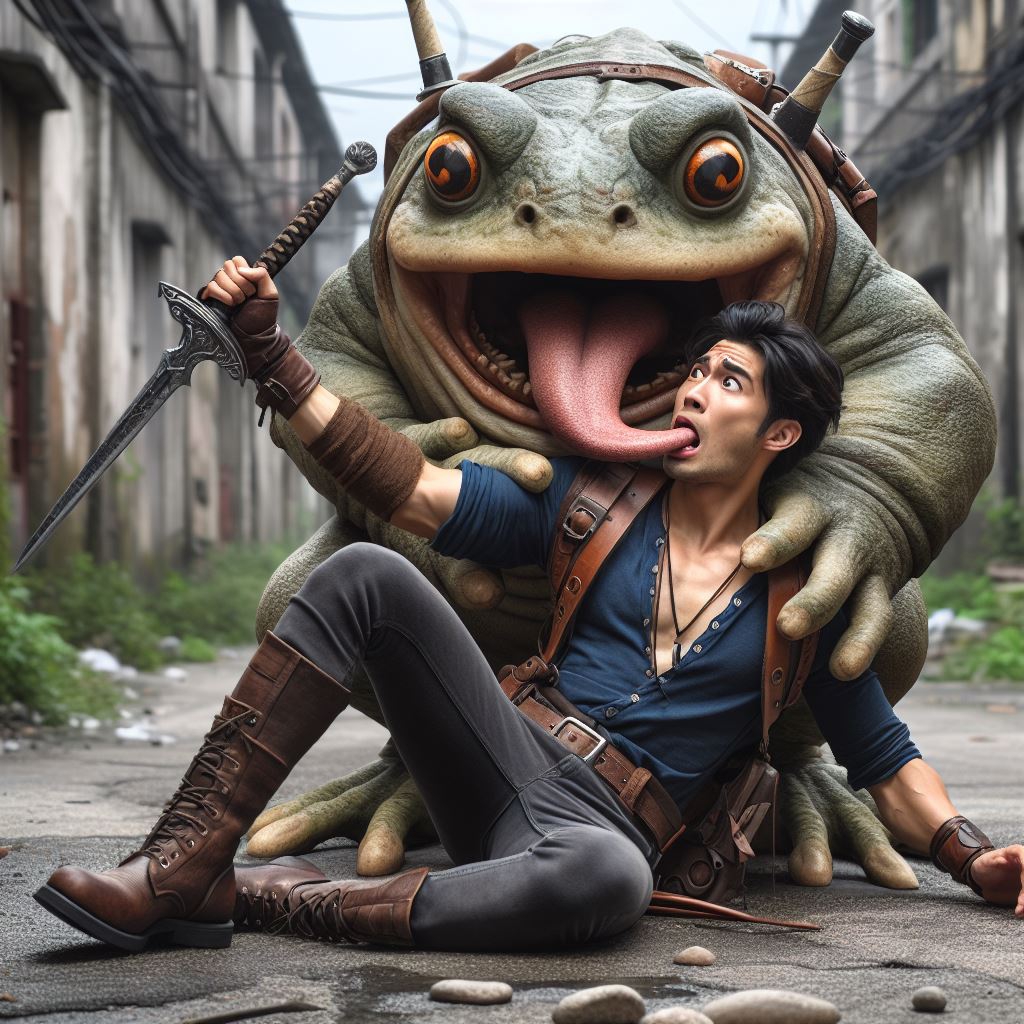 A humanoid toad devours a helpless swordsman 15 by shalnarky12 on ...
