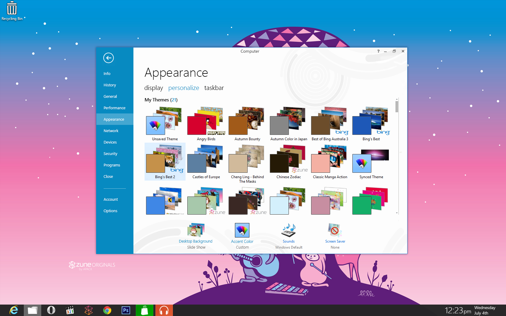 Windows 8 Control Panel - Appearance - Personalize