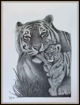 Tiger mother and cub by IngeLammers