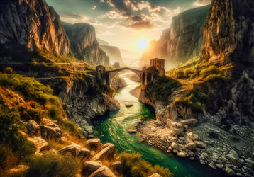 Old stone bridge in the canyon