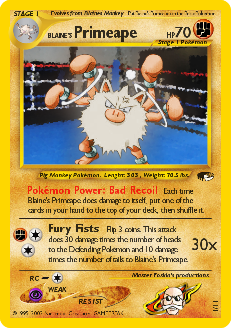 1995 primeape pokemon card Vintage Uncommon Fighting Frenzied Attack (40) Dark Primeape is now Confused (after doing damage) 1st Edition Mankey 55/64 and