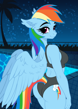 Anthro Rainbow Dash by the Pool