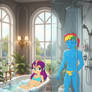 Shieldscout having a bath and shower