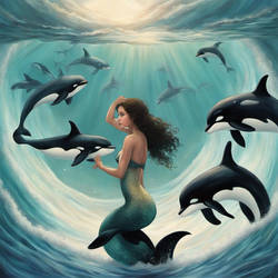 Mermaid with Orcas