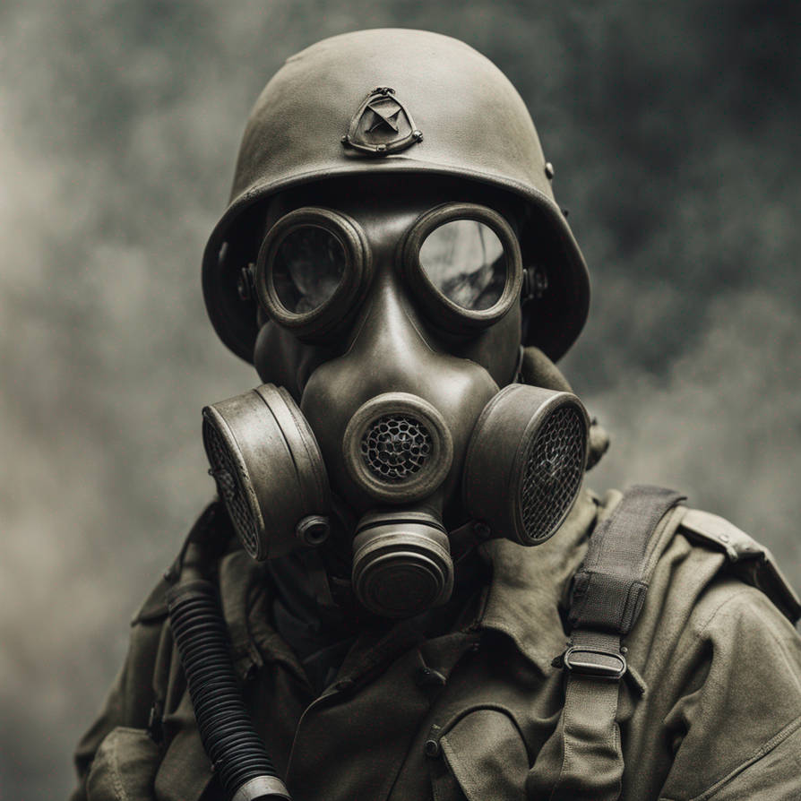 Soldier with gasmask
