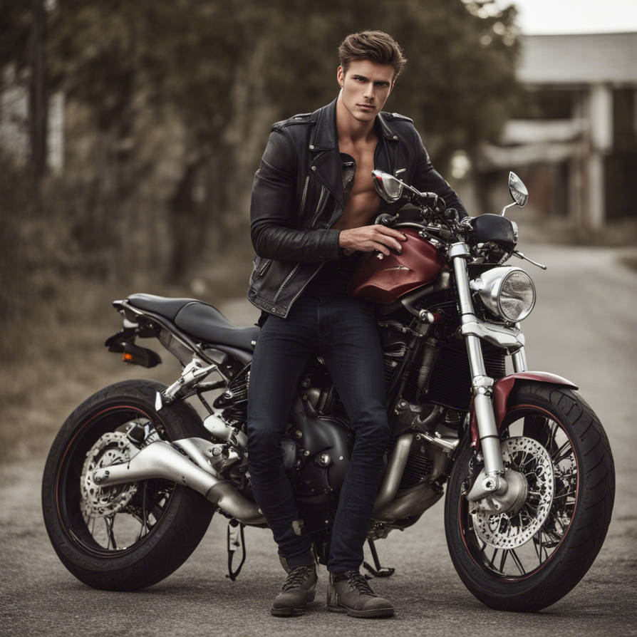 Sexy young man and his motorcycle