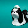 Black and white Shih Tzu dog sculpture