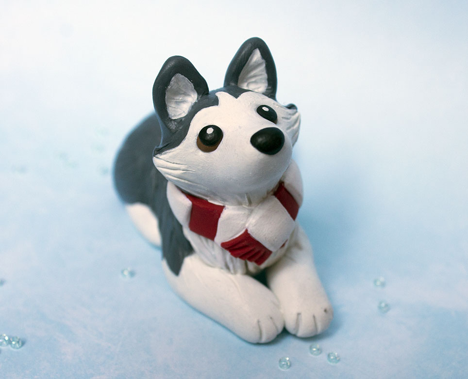 Winter Husky dog sculpture