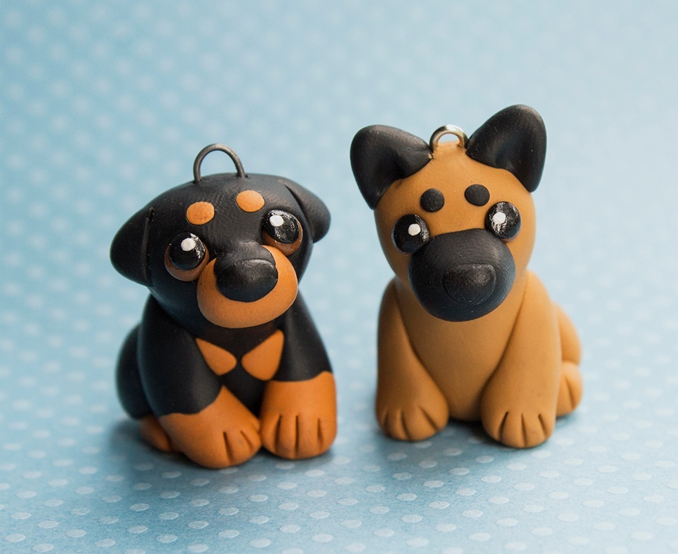 Rottie and German Shepherd pup pendants